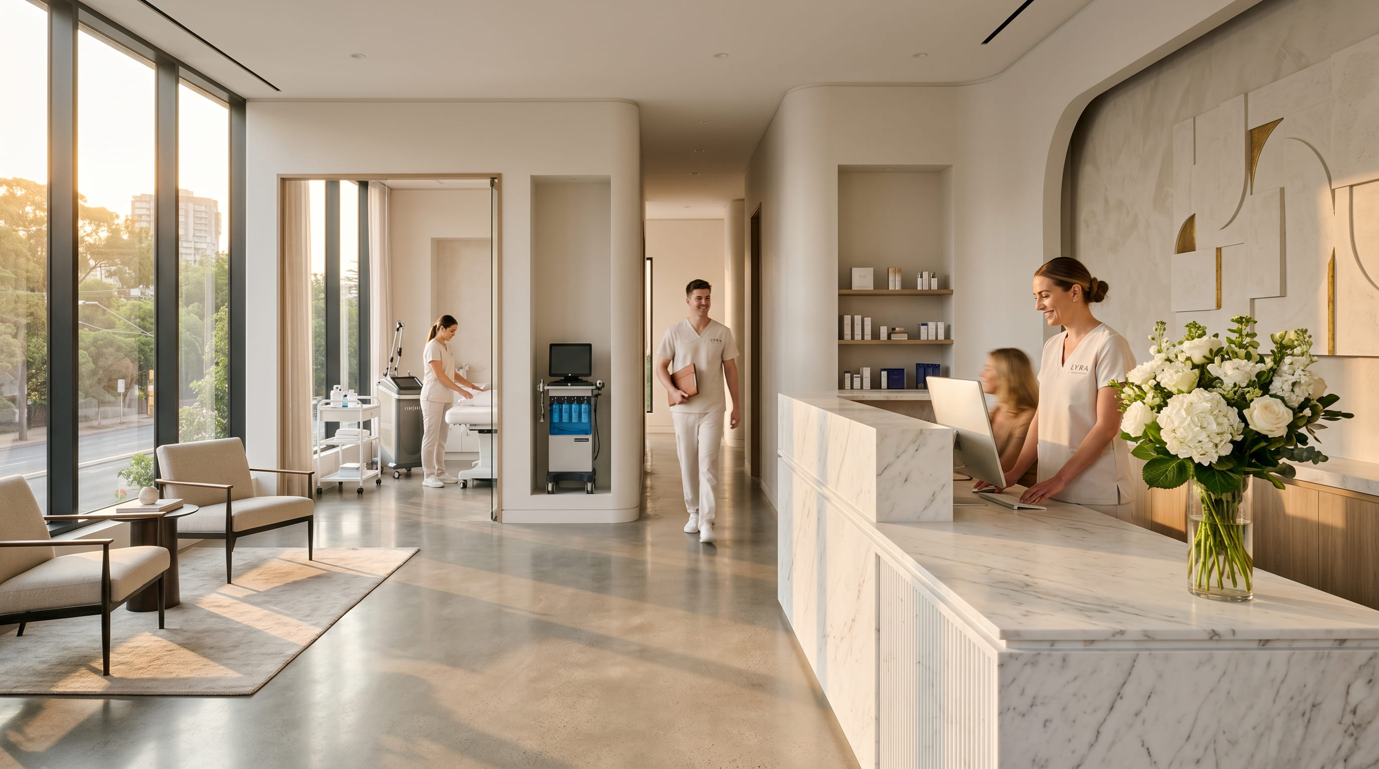 Interior amplio de clínica estética premium organizada